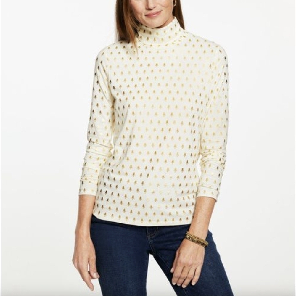 Talbots Women's White Tee with Gold Pineapple Design LP